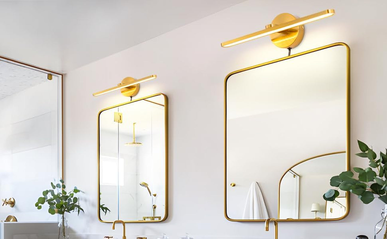 Plug in LED Wall Lamps, 16Inch Vanity Lighting Fixtures for Wall, Modern Bathroom Lighting Fixtures over Mirror, Wall Picture Lighting Sconces for Bedroom, 12W 3000K Brass Indoor Wall Lamps