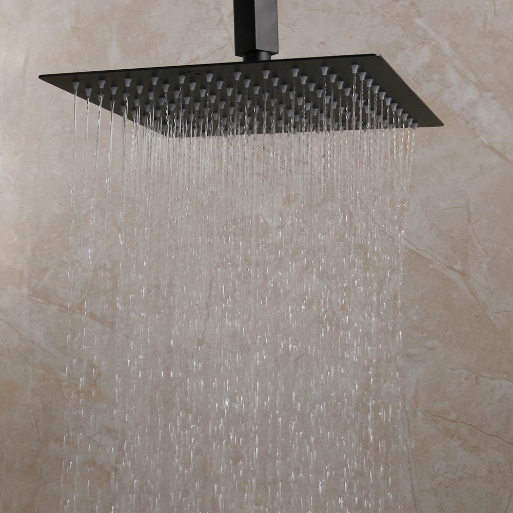 KEMAIDI Matte Black Bathroom Shower Faucet Rainfall Tub LED Bathtub Shower Systerm Rain Square Shower Head Waterfall Mixer Tap