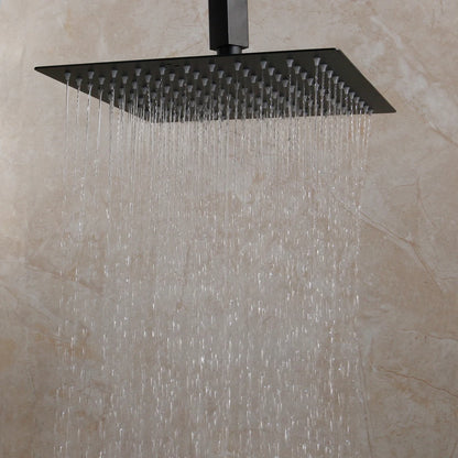 KEMAIDI Matte Black Bathroom Shower Faucet Rainfall Tub LED Bathtub Shower Systerm Rain Square Shower Head Waterfall Mixer Tap