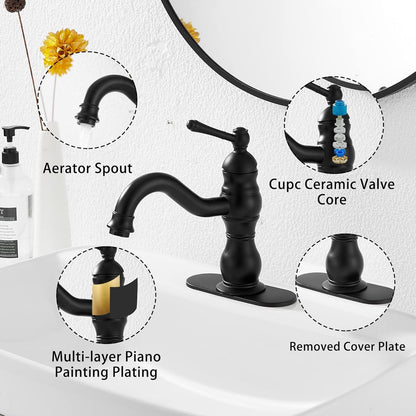 Matte Black Bathroom Faucet  360° Swivel Bathroom Vanity Faucet Single Handle One Hole Black Bathroom Sink Faucet Basin Matching Pop up Drain with Overflow