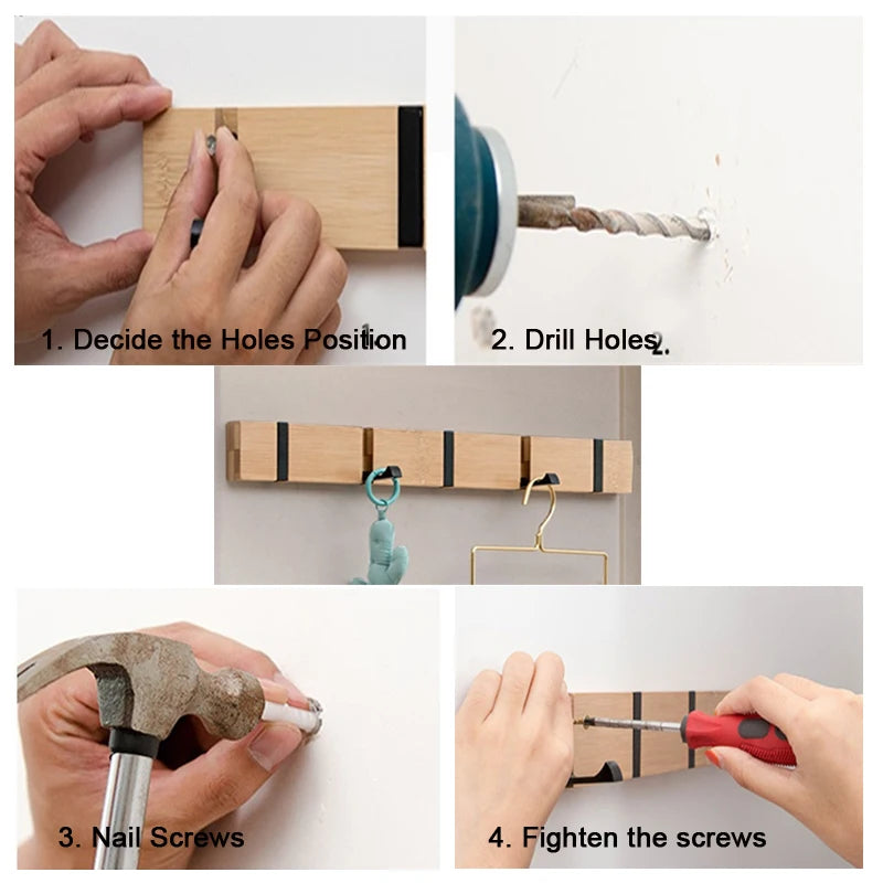 Foldable Coat Rack Bamboo Hallway Hat Hook Hanger Bedroom Door Wall-Mounting Hook Corner Room Kitchen Toilet Wall Brack Hook