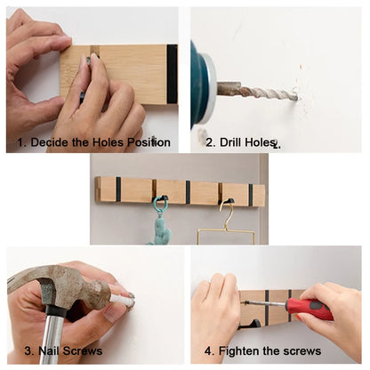 Foldable Coat Rack Bamboo Hallway Hat Hook Hanger Bedroom Door Wall-Mounting Hook Corner Room Kitchen Toilet Wall Brack Hook