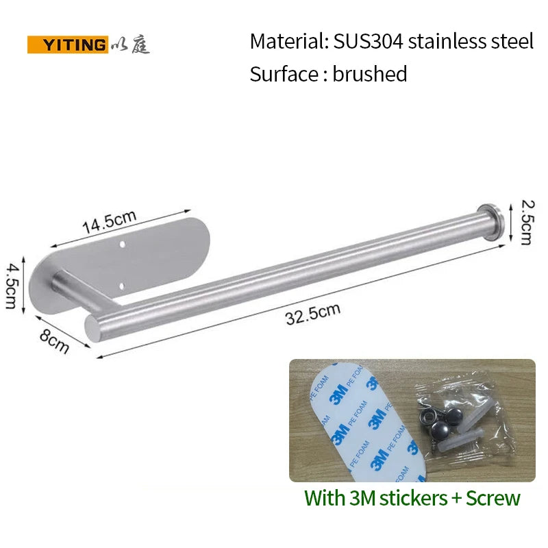 YITING SUS304 Stainless Steel Paper Towel Holder Kitchen Towel Holder Storage Rack Non-Perforated Plastic Wrap Holder 1 Pack