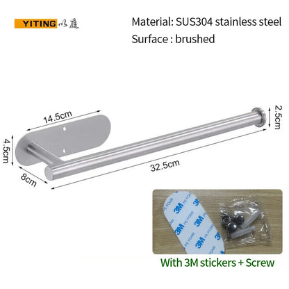 YITING SUS304 Stainless Steel Paper Towel Holder Kitchen Towel Holder Storage Rack Non-Perforated Plastic Wrap Holder 1 Pack