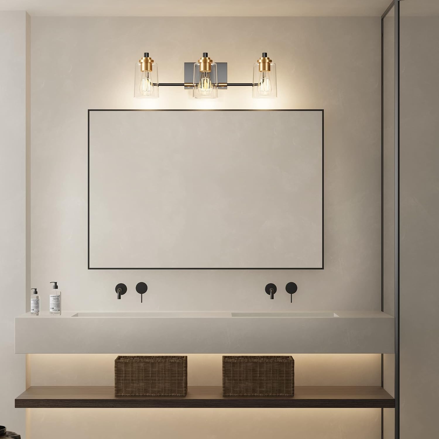 Bathroom Light Fixtures 3-Light Vintage Bathroom Vanity Light over Mirror Wall Sconces in Black Brass Vanity Lights for Bath(Brass)