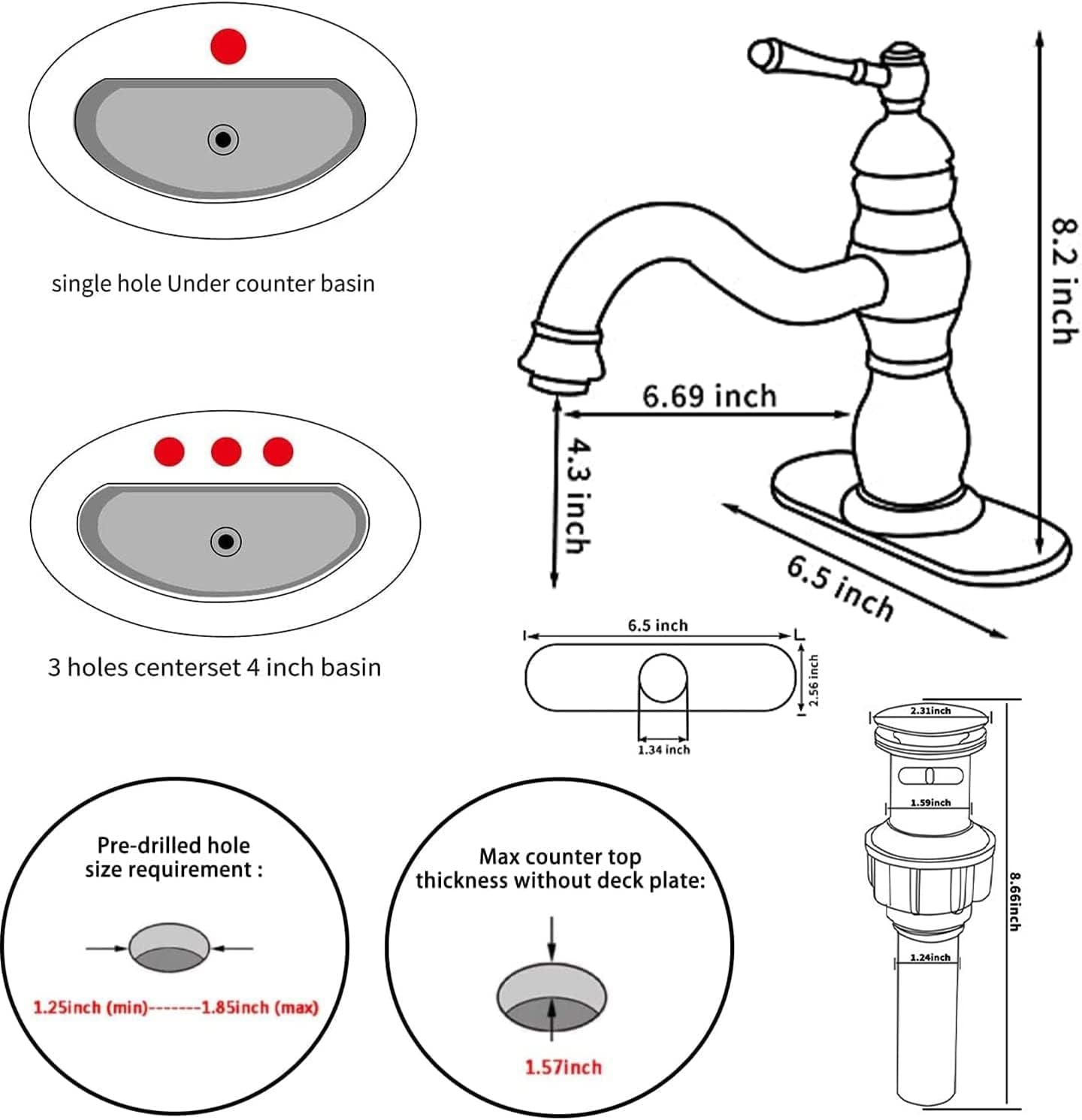 Matte Black Bathroom Faucet  360° Swivel Bathroom Vanity Faucet Single Handle One Hole Black Bathroom Sink Faucet Basin Matching Pop up Drain with Overflow