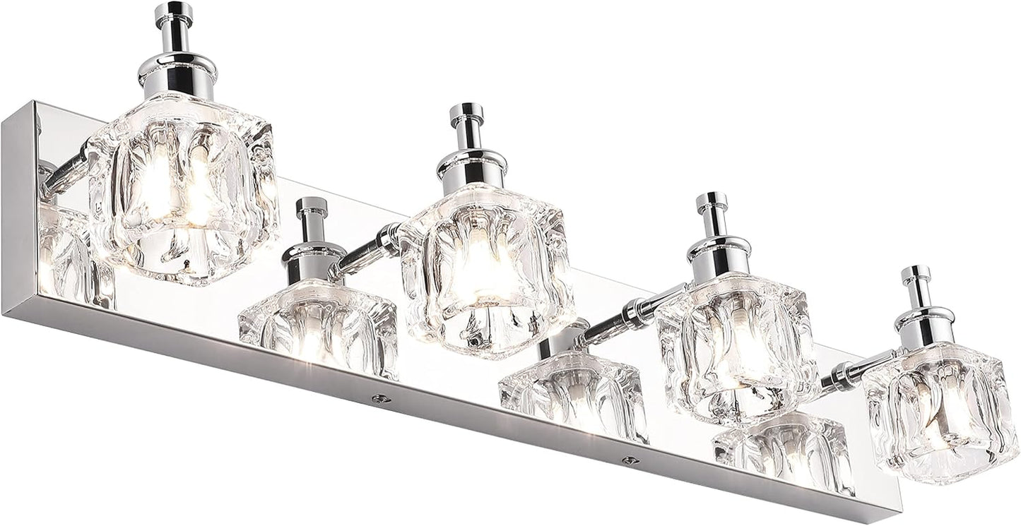 Crystal 4-Lights Bathroom Light Fixtures Chrome Vanity Light for Bathroom Modern Bath Wall Lighting over Mirror LED