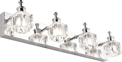 Crystal 4-Lights Bathroom Light Fixtures Chrome Vanity Light for Bathroom Modern Bath Wall Lighting over Mirror LED