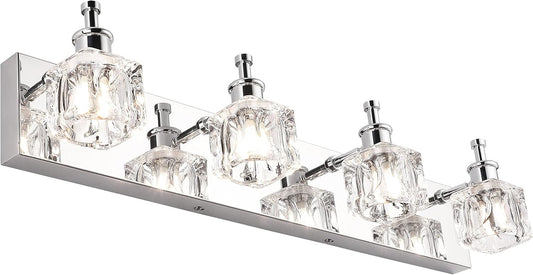 Crystal 4-Lights Bathroom Light Fixtures Chrome Vanity Light for Bathroom Modern Bath Wall Lighting over Mirror LED