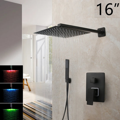 KEMAIDI Matte Black Bathroom Shower Faucet Rainfall Tub LED Bathtub Shower Systerm Rain Square Shower Head Waterfall Mixer Tap