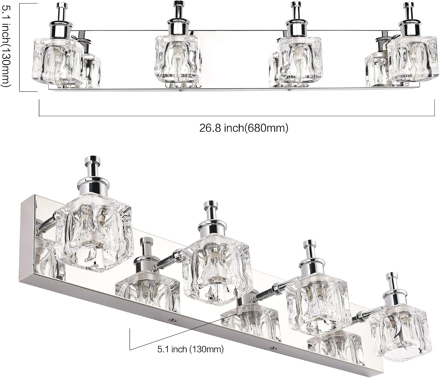 Crystal 4-Lights Bathroom Light Fixtures Chrome Vanity Light for Bathroom Modern Bath Wall Lighting over Mirror LED