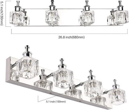 Crystal 4-Lights Bathroom Light Fixtures Chrome Vanity Light for Bathroom Modern Bath Wall Lighting over Mirror LED