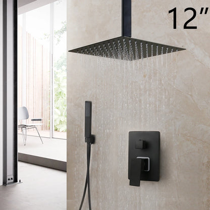 KEMAIDI Matte Black Bathroom Shower Faucet Rainfall Tub LED Bathtub Shower Systerm Rain Square Shower Head Waterfall Mixer Tap