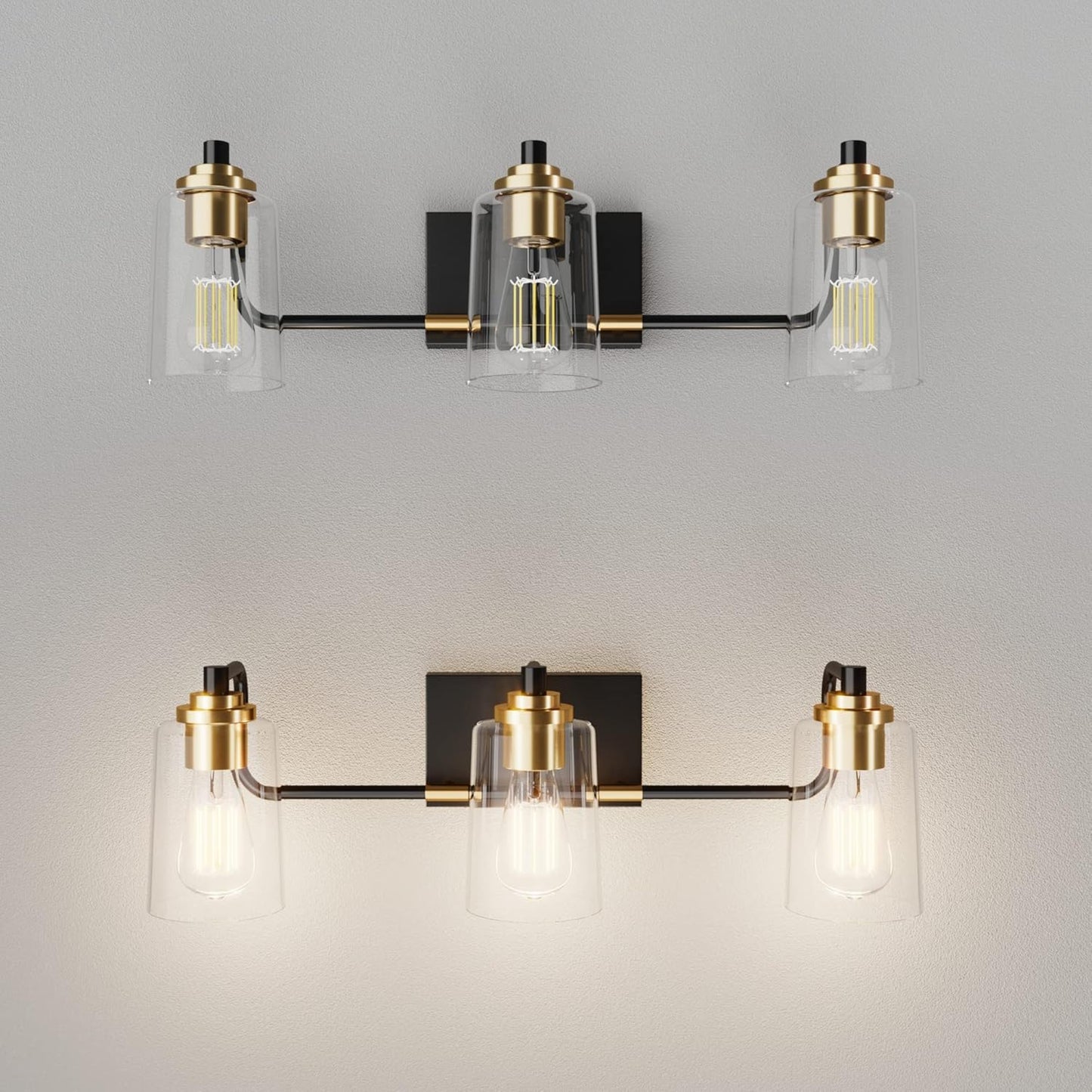 Bathroom Light Fixtures 3-Light Vintage Bathroom Vanity Light over Mirror Wall Sconces in Black Brass Vanity Lights for Bath(Brass)