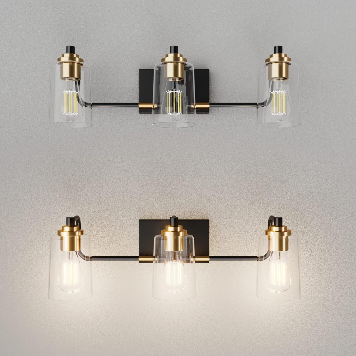 Bathroom Light Fixtures 3-Light Vintage Bathroom Vanity Light over Mirror Wall Sconces in Black Brass Vanity Lights for Bath(Brass)