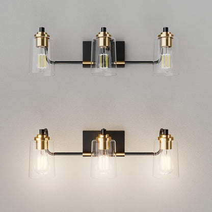Bathroom Light Fixtures 3-Light Vintage Bathroom Vanity Light over Mirror Wall Sconces in Black Brass Vanity Lights for Bath(Brass)
