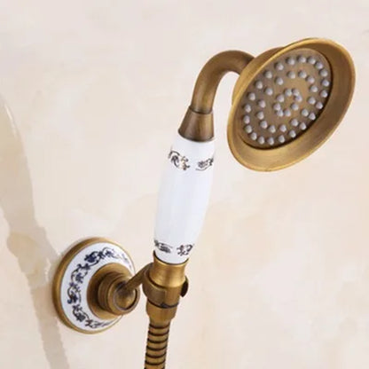 Antique Brass Rainfall Shower Head 3-Way Faucet Diverter Valve Wall Mount Brass Fixer Bracket Handshower Brass Shower Arm