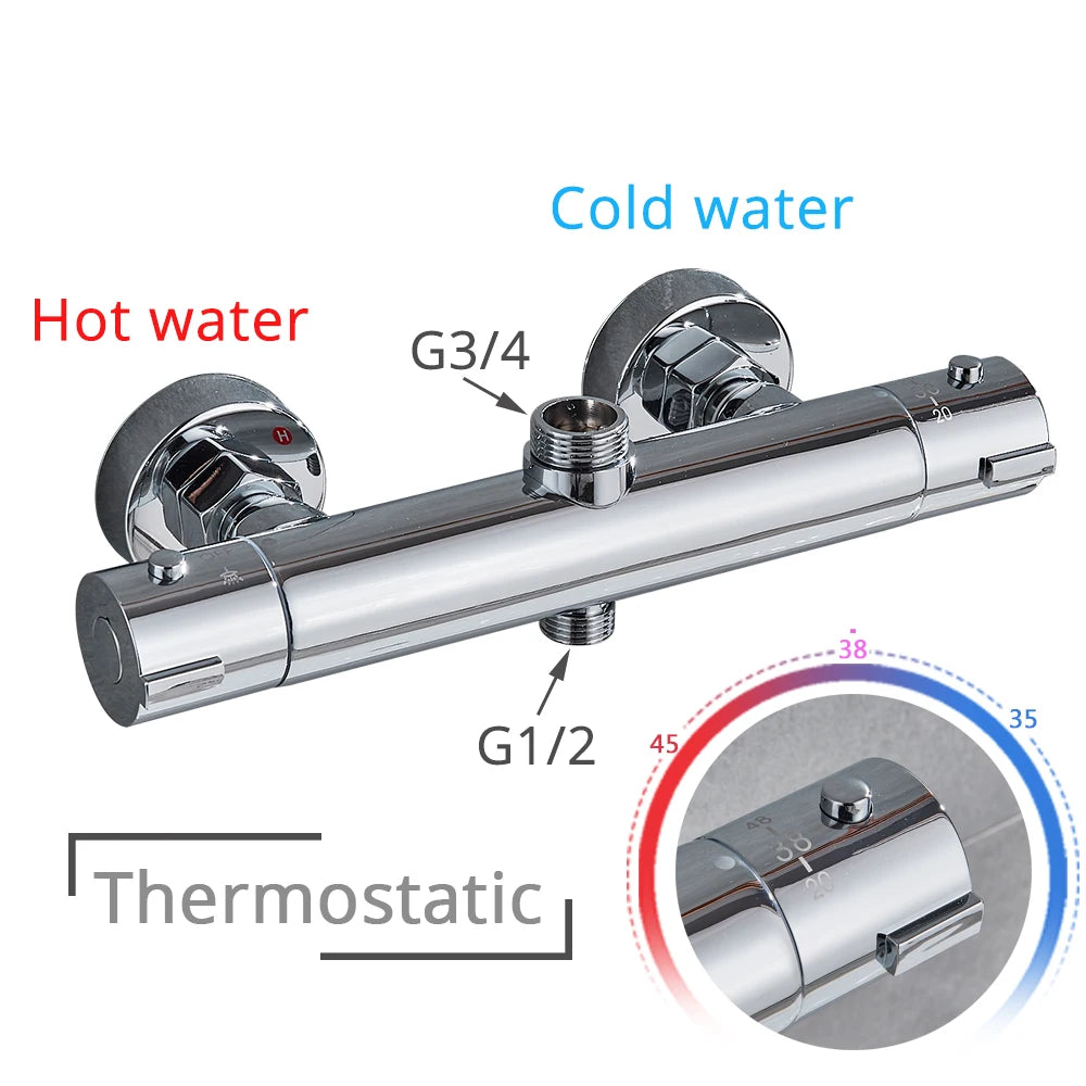 Chrome Thermostatic Shower Faucets Set Bathroom Thermostatic Mixer Tap Hot and Cold Bathroom Mixer Mixing Valve Bathtub Faucet