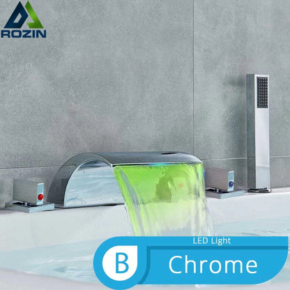 Bronze Black Waterfall Bathtub Faucet Led Light Bathtub Shower Mixer Set Deck Mounted 5Pc Widespread Bath Tub Sink Faucet
