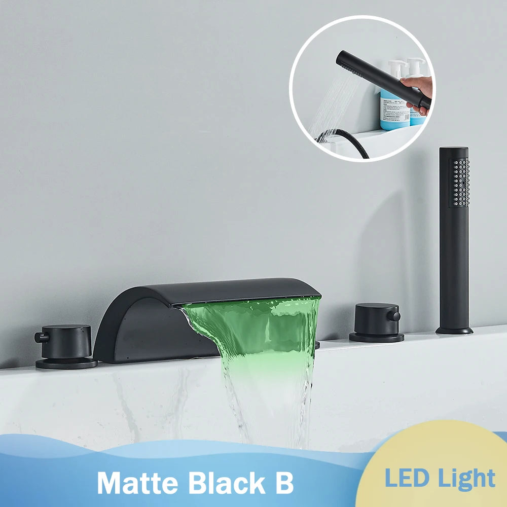Bronze Black Waterfall Bathtub Faucet Led Light Bathtub Shower Mixer Set Deck Mounted 5Pc Widespread Bath Tub Sink Faucet
