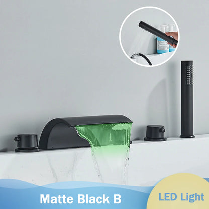 Bronze Black Waterfall Bathtub Faucet Led Light Bathtub Shower Mixer Set Deck Mounted 5Pc Widespread Bath Tub Sink Faucet