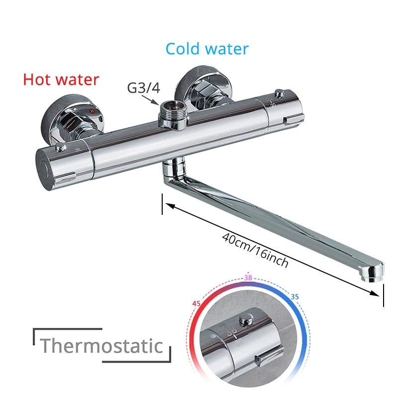 Chrome Thermostatic Shower Faucets Set Bathroom Thermostatic Mixer Tap Hot and Cold Bathroom Mixer Mixing Valve Bathtub Faucet