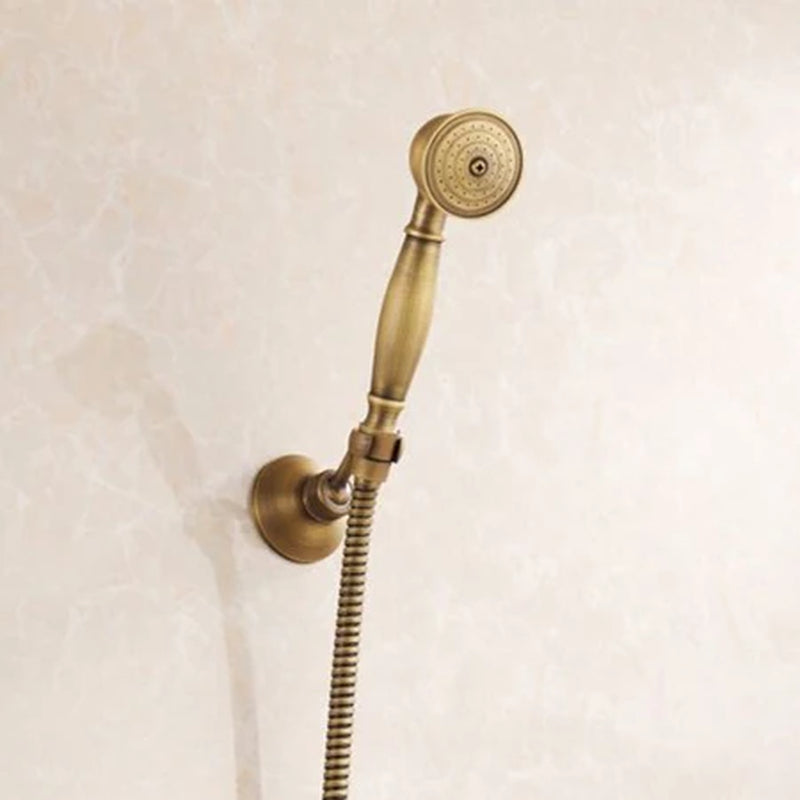 Antique Brass Rainfall Shower Head 3-Way Faucet Diverter Valve Wall Mount Brass Fixer Bracket Handshower Brass Shower Arm