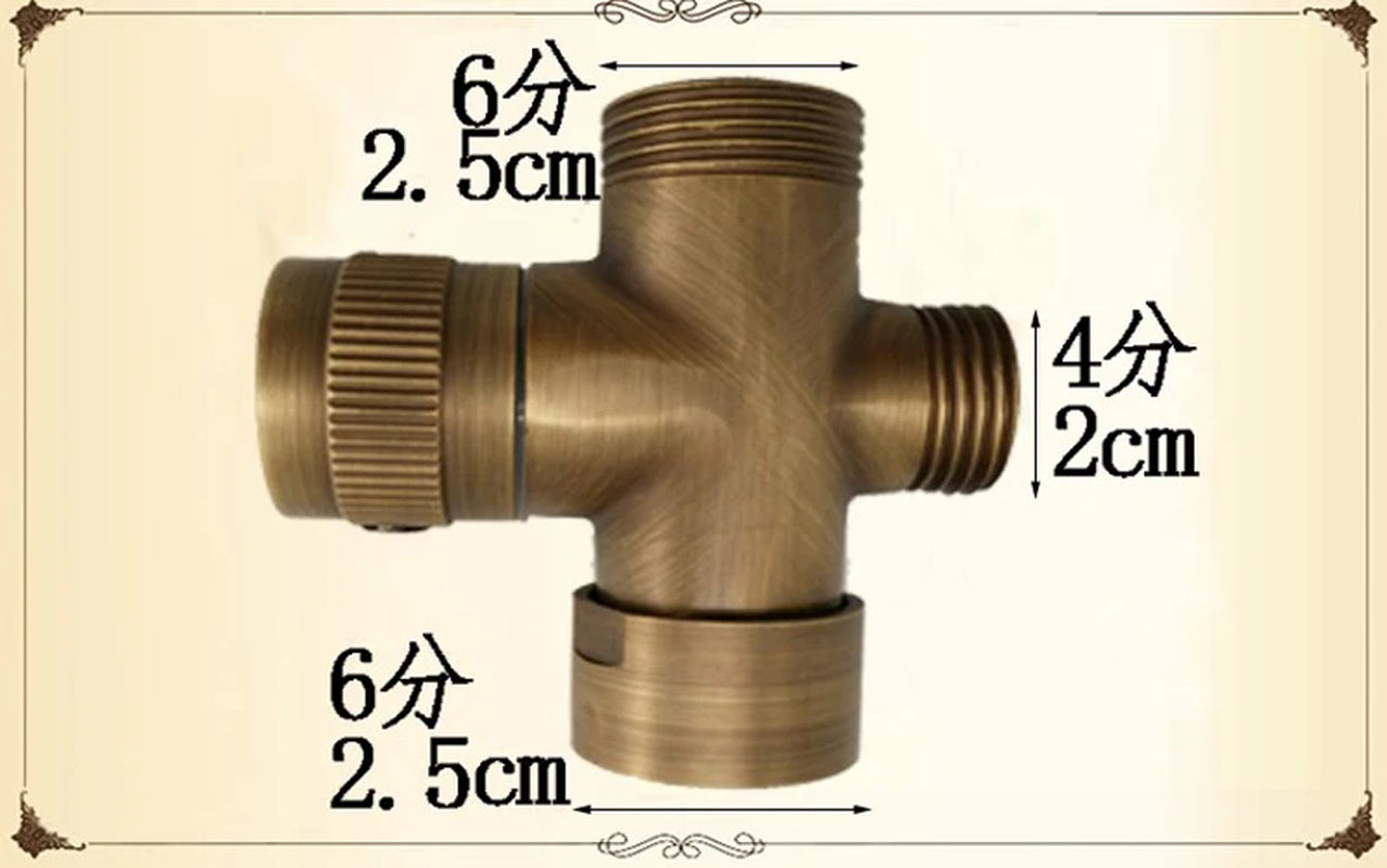 Antique Brass Rainfall Shower Head 3-Way Faucet Diverter Valve Wall Mount Brass Fixer Bracket Handshower Brass Shower Arm