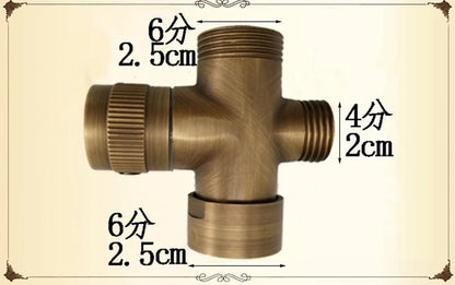 Antique Brass Rainfall Shower Head 3-Way Faucet Diverter Valve Wall Mount Brass Fixer Bracket Handshower Brass Shower Arm