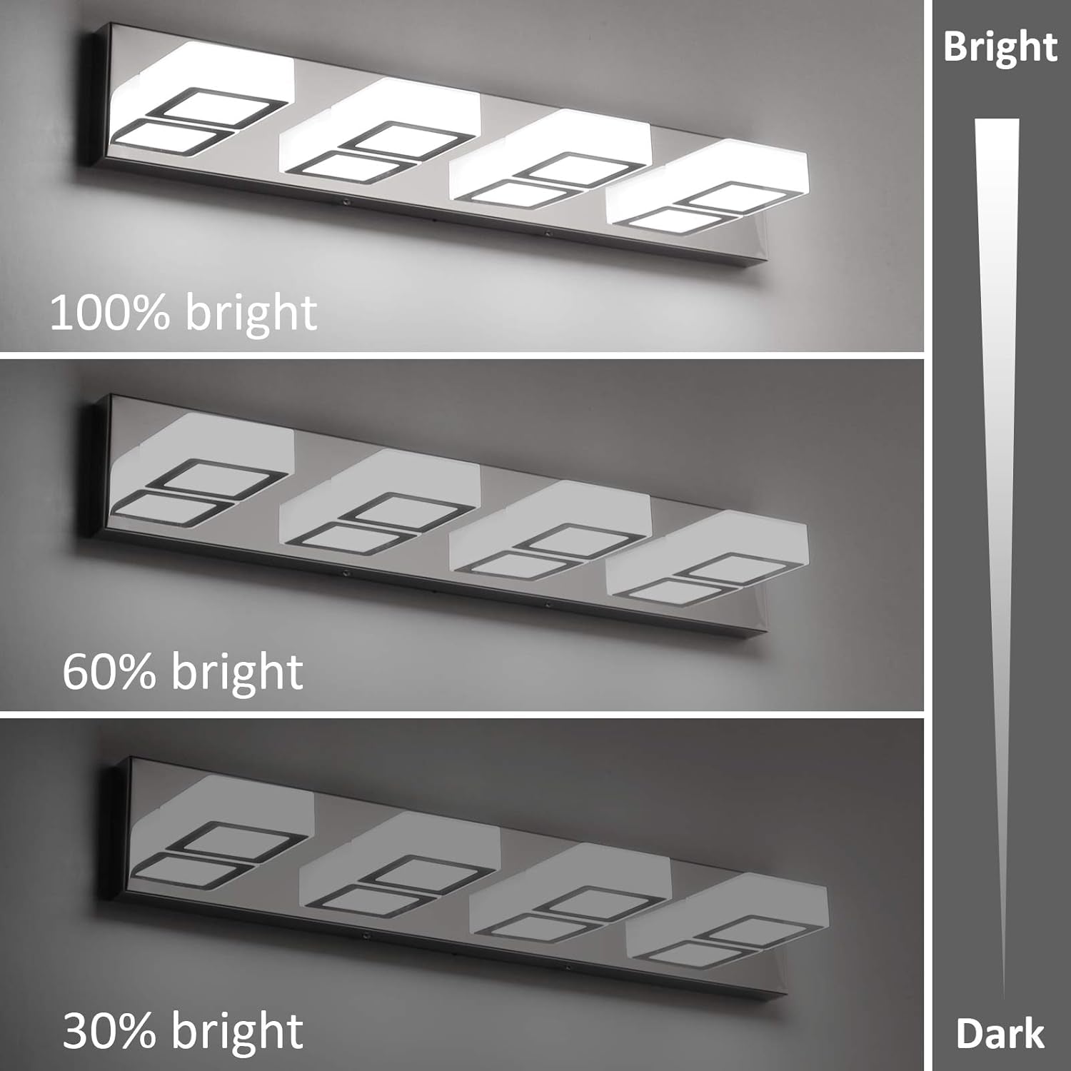 Dimmable Bathroom Lights Modern 4 Lights Vanity Lights Fixtures Acrylic Rotable 360° LED Modern Vanity Lighting for Bathroom