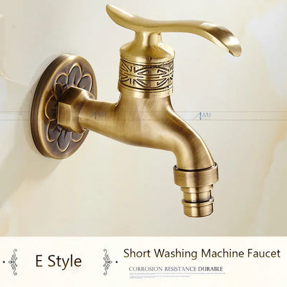 Antique Brass Dragon Carved Tap Faucet Garden Bibcock Washing Machine Faucet Outdoor Faucet Single Cold Tap 1016