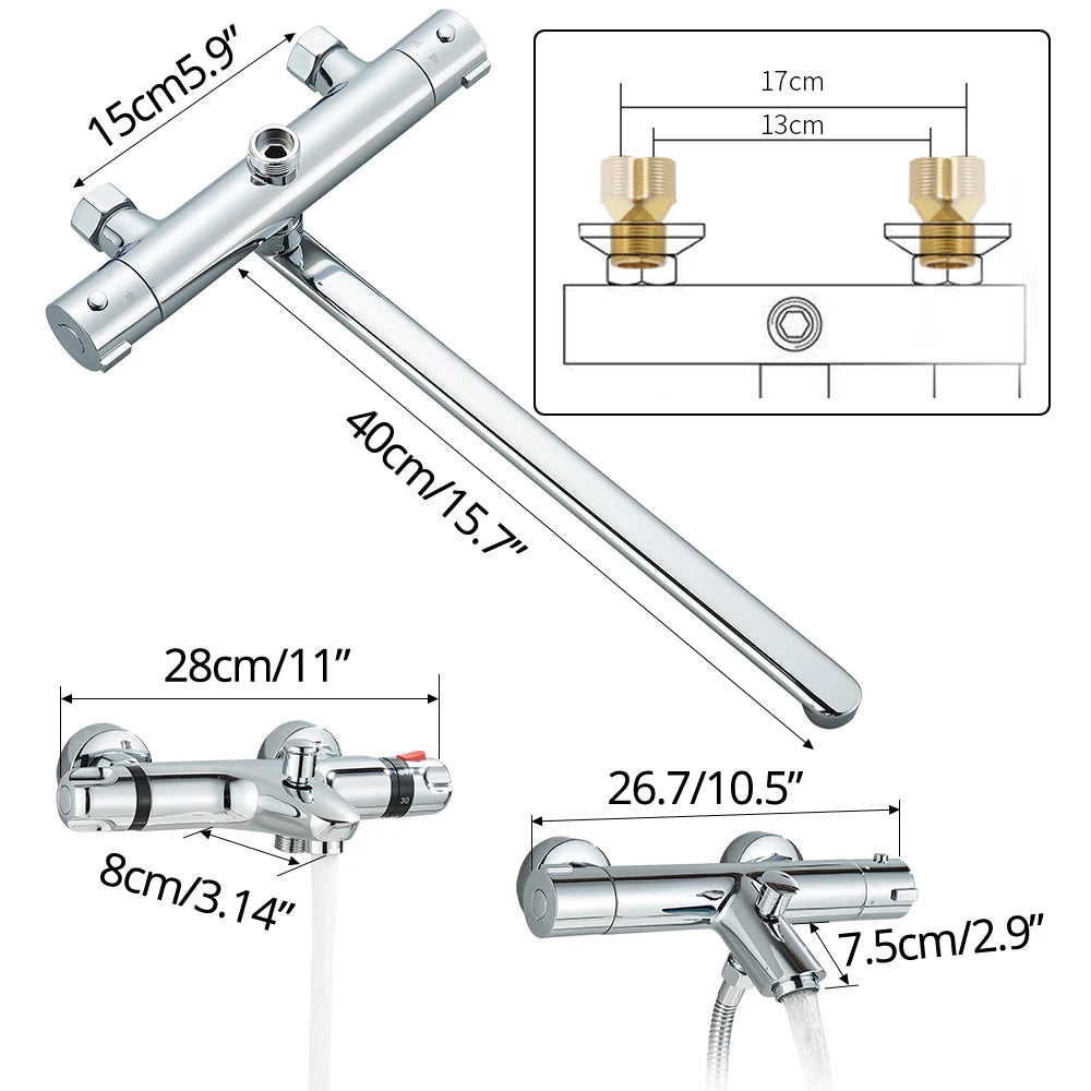 Chrome Thermostatic Shower Faucets Set Bathroom Thermostatic Mixer Tap Hot and Cold Bathroom Mixer Mixing Valve Bathtub Faucet