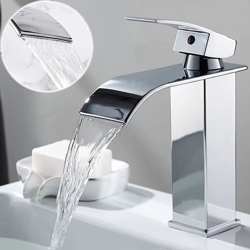 Waterfall Wash Basin Stainless Steel High and Low Faucet Black Hot and Cold Toilet Wash Basin Bathroom Home