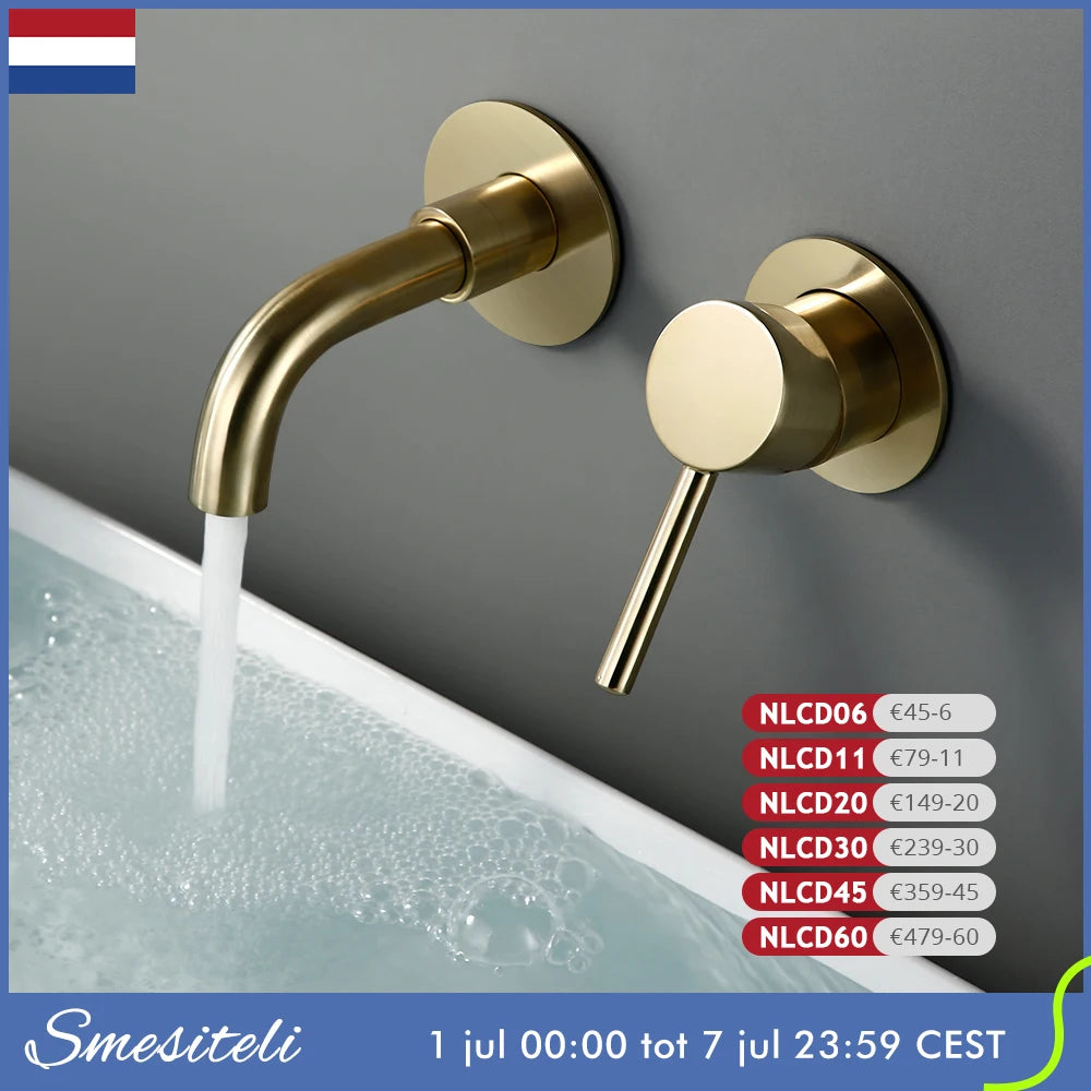 Basin Faucet Bathroom Mixer Sink Tap Wall Mounted Brass Matt Black with Single Handle Hot Cold Water White Rose Gold Set