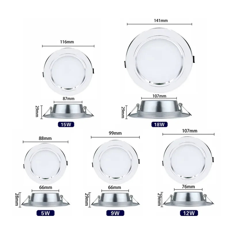 10Pcs/Lot LED Downlight 5W 9W 12W 15W 18W Recessed round Led Ceiling Lamp AC 220V-240V Indoor Lighting Warm White Cold White