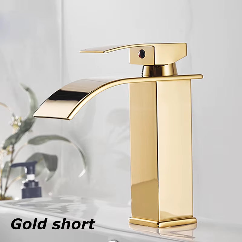 Waterfall Wash Basin Stainless Steel High and Low Faucet Black Hot and Cold Toilet Wash Basin Bathroom Home