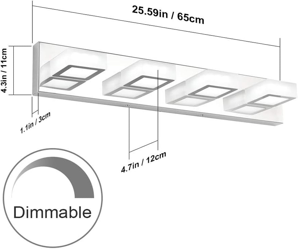 Dimmable Bathroom Lights Modern 4 Lights Vanity Lights Fixtures Acrylic Rotable 360° LED Modern Vanity Lighting for Bathroom