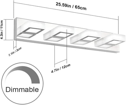 Dimmable Bathroom Lights Modern 4 Lights Vanity Lights Fixtures Acrylic Rotable 360° LED Modern Vanity Lighting for Bathroom