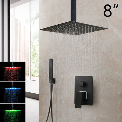 KEMAIDI Matte Black Bathroom Shower Faucet Rainfall Tub LED Bathtub Shower Systerm Rain Square Shower Head Waterfall Mixer Tap