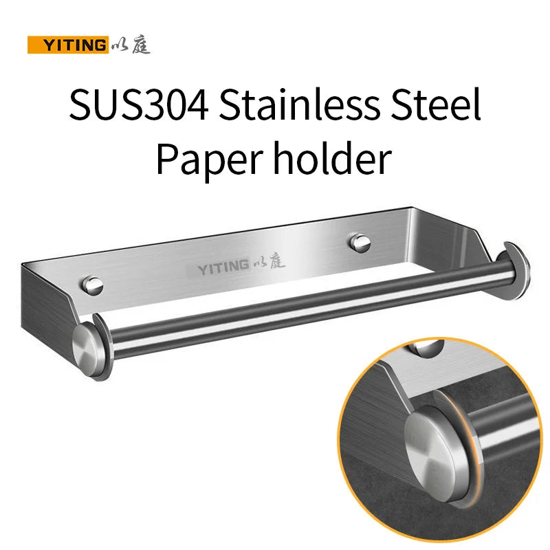 YITING SUS304 Stainless Steel Paper Towel Holder Kitchen Towel Holder Storage Rack Non-Perforated Plastic Wrap Holder 1 Pack