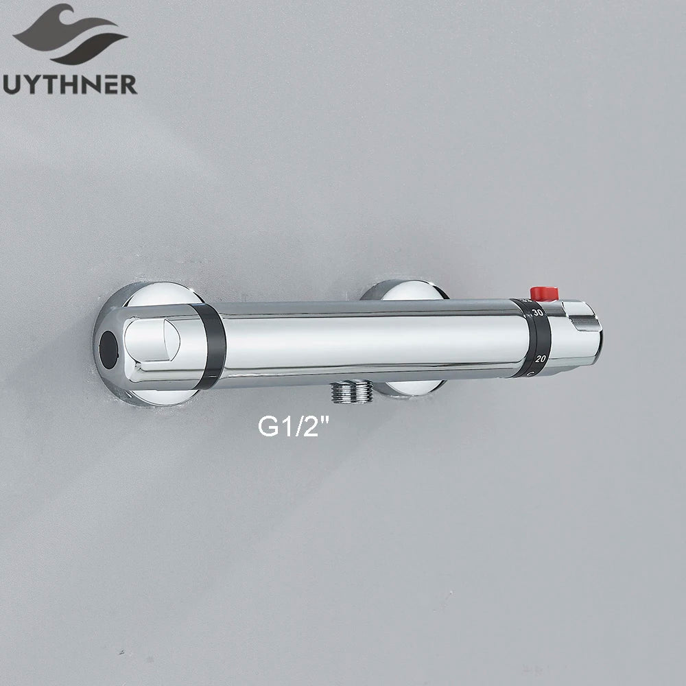 Chrome Thermostatic Shower Faucets Set Bathroom Thermostatic Mixer Tap Hot and Cold Bathroom Mixer Mixing Valve Bathtub Faucet
