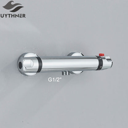 Chrome Thermostatic Shower Faucets Set Bathroom Thermostatic Mixer Tap Hot and Cold Bathroom Mixer Mixing Valve Bathtub Faucet