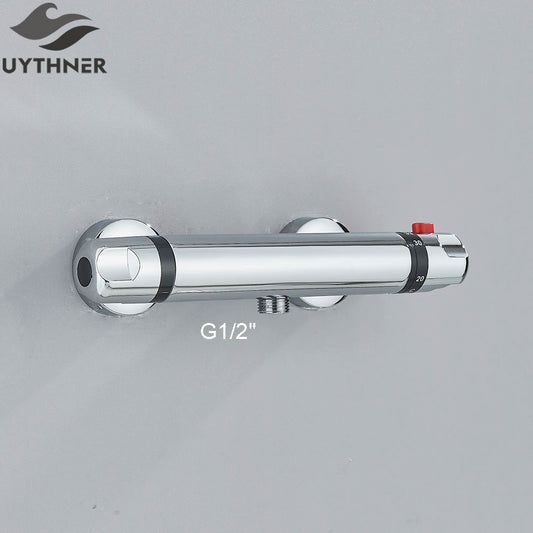 Chrome Thermostatic Shower Faucets Set Bathroom Thermostatic Mixer Tap Hot and Cold Bathroom Mixer Mixing Valve Bathtub Faucet