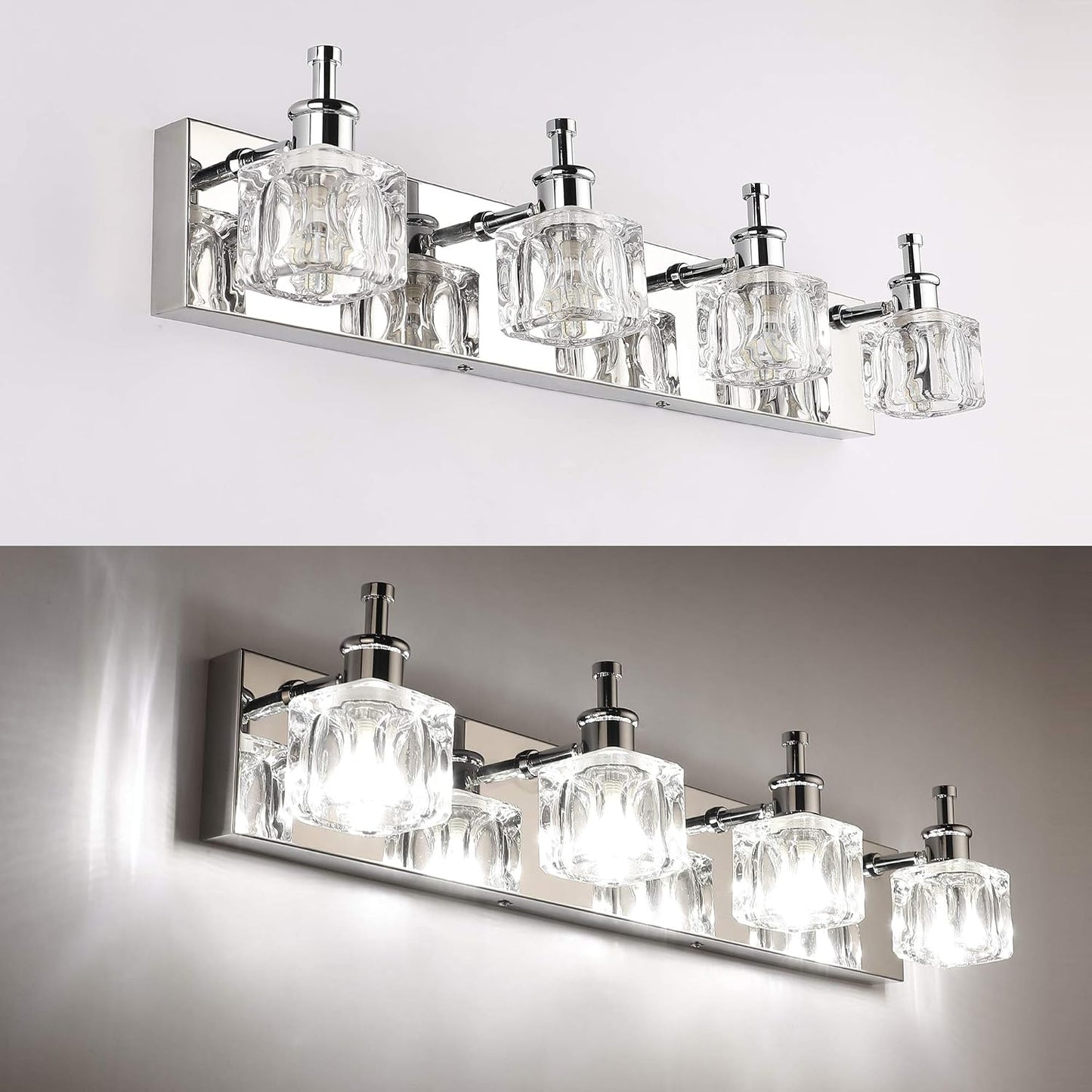 Crystal 4-Lights Bathroom Light Fixtures Chrome Vanity Light for Bathroom Modern Bath Wall Lighting over Mirror LED