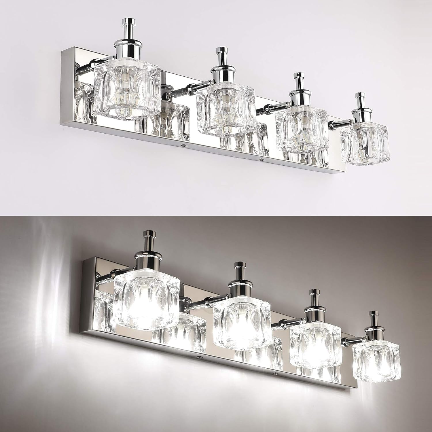 Crystal 4-Lights Bathroom Light Fixtures Chrome Vanity Light for Bathroom Modern Bath Wall Lighting over Mirror LED