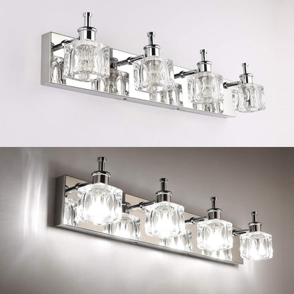 Crystal 4-Lights Bathroom Light Fixtures Chrome Vanity Light for Bathroom Modern Bath Wall Lighting over Mirror LED