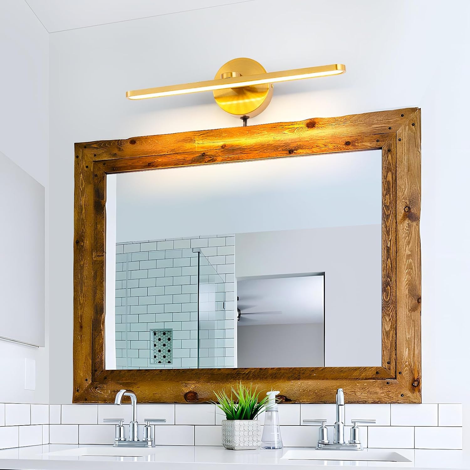 Plug in LED Wall Lamps, 16Inch Vanity Lighting Fixtures for Wall, Modern Bathroom Lighting Fixtures over Mirror, Wall Picture Lighting Sconces for Bedroom, 12W 3000K Brass Indoor Wall Lamps