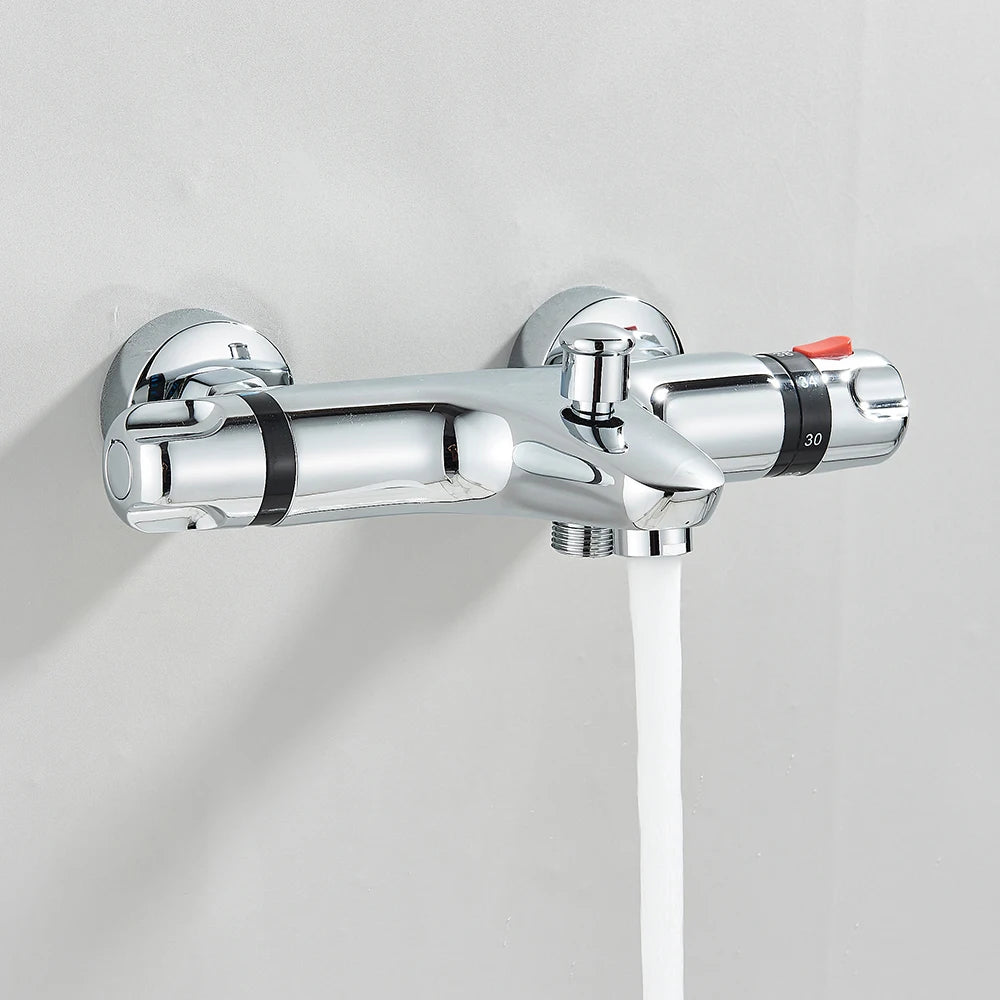 Chrome Thermostatic Shower Faucets Set Bathroom Thermostatic Mixer Tap Hot and Cold Bathroom Mixer Mixing Valve Bathtub Faucet