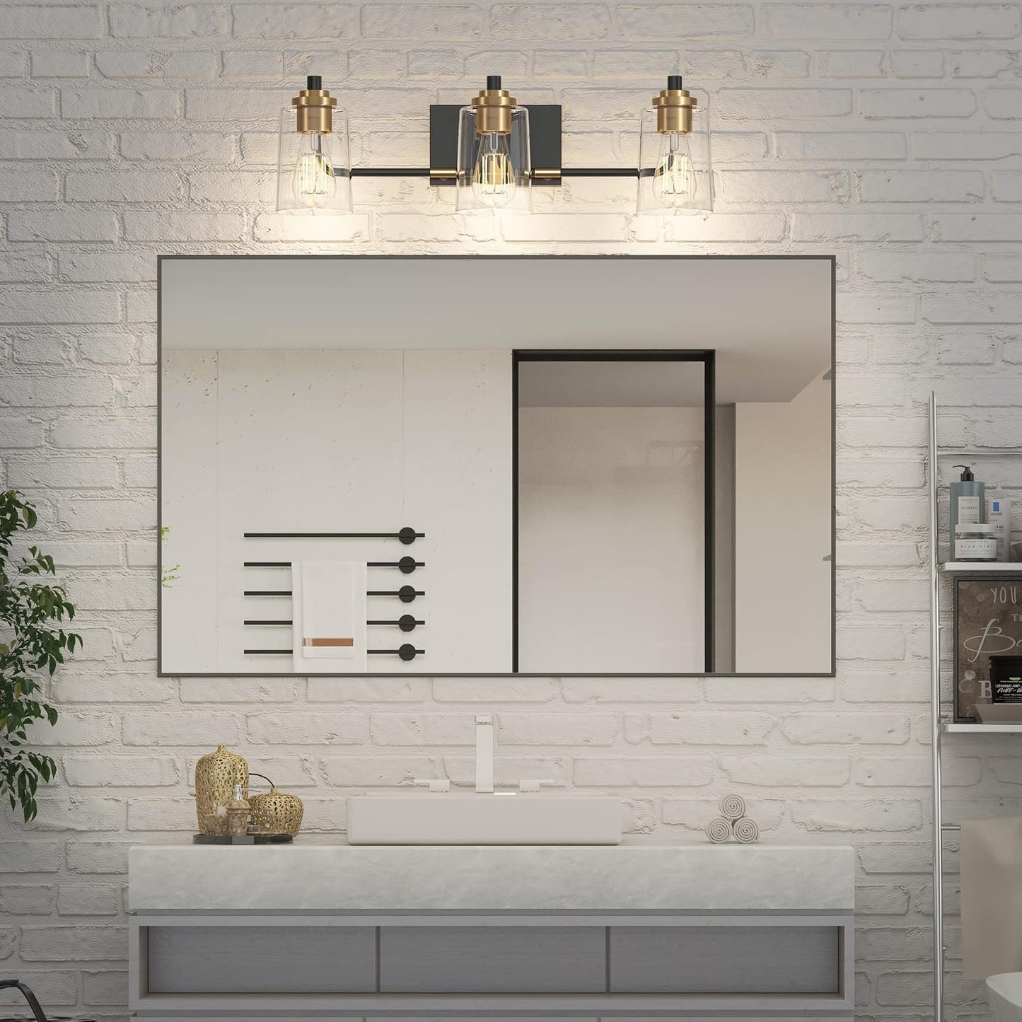 Bathroom Light Fixtures 3-Light Vintage Bathroom Vanity Light over Mirror Wall Sconces in Black Brass Vanity Lights for Bath(Brass)