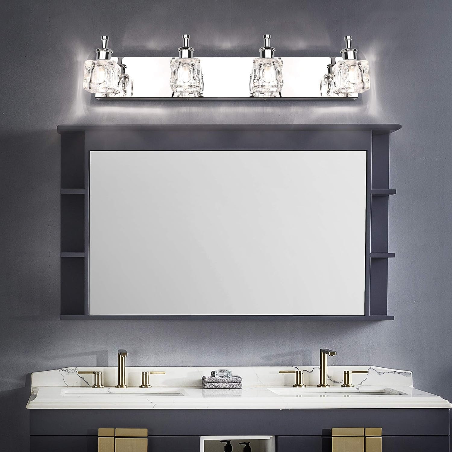 Crystal 4-Lights Bathroom Light Fixtures Chrome Vanity Light for Bathroom Modern Bath Wall Lighting over Mirror LED